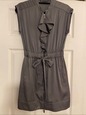 Armani Exchange Slate Gray Ruffle-Front Drawstring Mini Dress